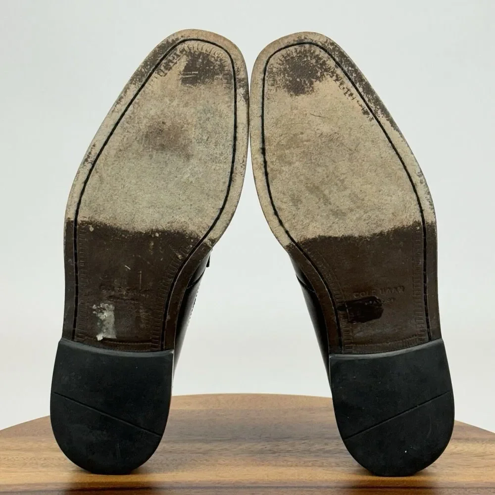 Mens Cole Haan Giraldo Grand II Black Leather Pinch Penny Loafers‎ Size 10 M GUC